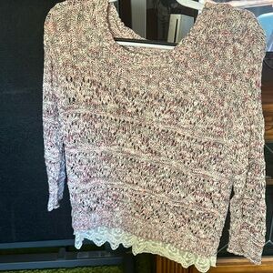 Knitted pink sweater with lace detail bottom, great condition size M